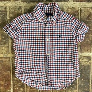 Ralph Lauren Toddler Red White Blue Gingham Plaid Short Sleeve Button Down Shirt
